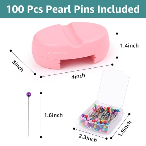 Arcimatto Magnetic Pin Holder, Strong Magnet Pincushion with Drawer, Pin Cushion with 100 Pcs Ball Head Straight Pins for Sewing, Needle Cushions Bobby Pin Holder Paper Clip Organizer for Quilting - color: Pink