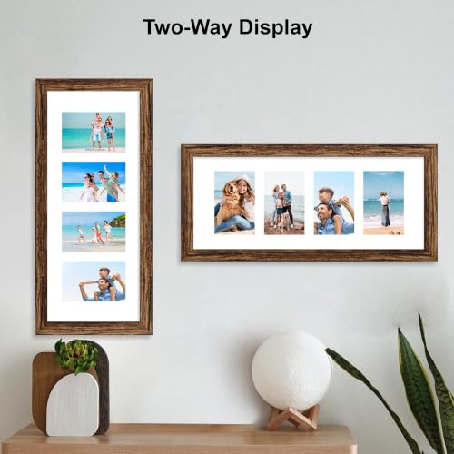Hongkee 8x20 Picture Frame, Collage Four 4x6 with Mat, Wood Style,1 Pack - color: Rustic Brown, size: 8X20 in