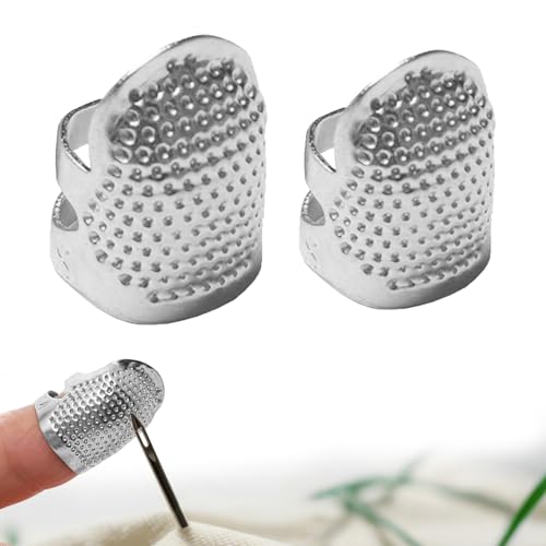 2 Pack Adjustable Metal Sewing Thimbles S+M – Finger Protector for Quilting Embroidery Needlework and DIY Craft Safety Use - color: 2 Silvery