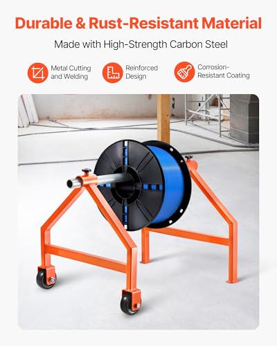 VEVOR Wire Spool Rack, 220 lbs Load Capacity, Portable Cable Caddy, Moveable Wire Rack with Wheels, Spool Holder, Up to 29.9 in Diameter, for Electrical Industrial and Retail Use, Working Efficiency - style: Wire Rack