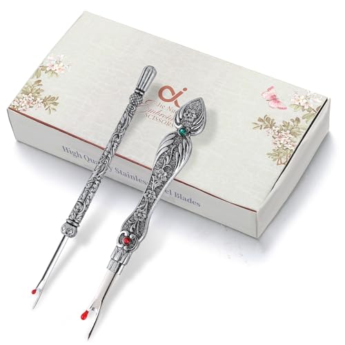 2Pcs Metal Seam Ripper Set, European Vintage Carved Handle Stitch Ripper, Sharp Seam Ripper Tool for Sewing with Storage Cases, Durable and Handy Crafting Removing Threads Tools - color: C