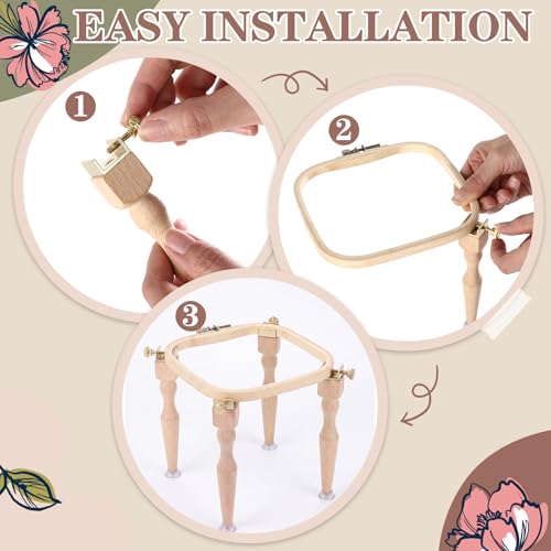 Novabright 3 Pcs Embroidery Hoop Stand Set 5.1" / 6.3" / 7.9" Square Hoops 4 Professional Stands Embroidery Kit for Arts Crafts Sewing Needlework Cross Stitch Supplies
