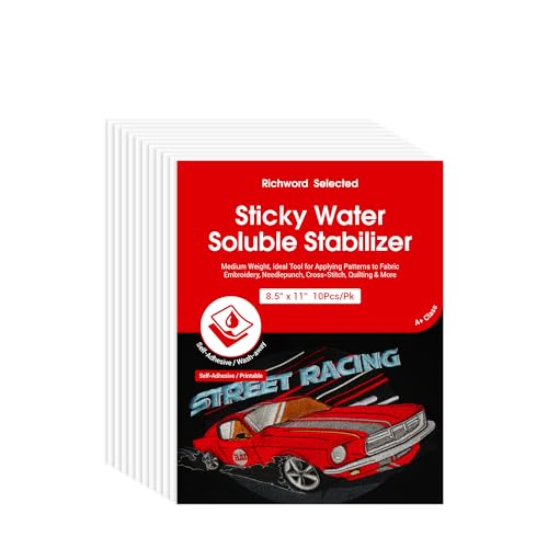 Poolin Printable Water Soluble Stabilizer for Embroidery, 8.5 x 11 Inch - size: 10pcs 8.5”x11”
