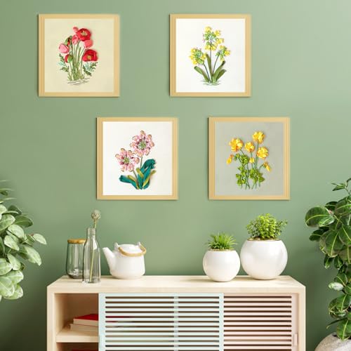 4 Sets Ribbon Flower Embroidery Kit for Beginners, Adults Cross Stitch Kits - color: Ribbon Flower