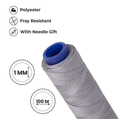 Waxed Thread, Strong Thread for Leather, Upholstery, Shoe, Bag, incl. Needle (Colour: Light Grey) - color: Light Grey