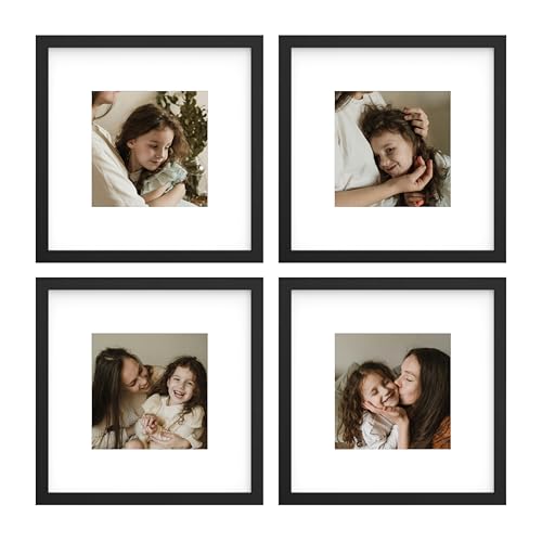 An&He 10x10 Picture Frames Set of 4, Displays 6x6 with Mat or 10x10 Without Mat Photos, Square Collage Wall Decor for Gallery, Wall Decor, Black - color: Black-4, size: 10x10