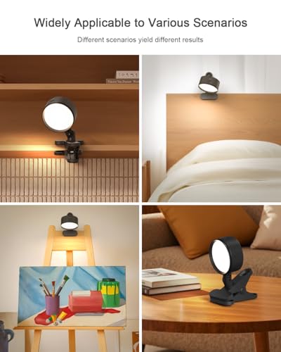 Clip on Light 5000mAh Rechargeable Battery, Clamp Reading Light for Bed - color: Black