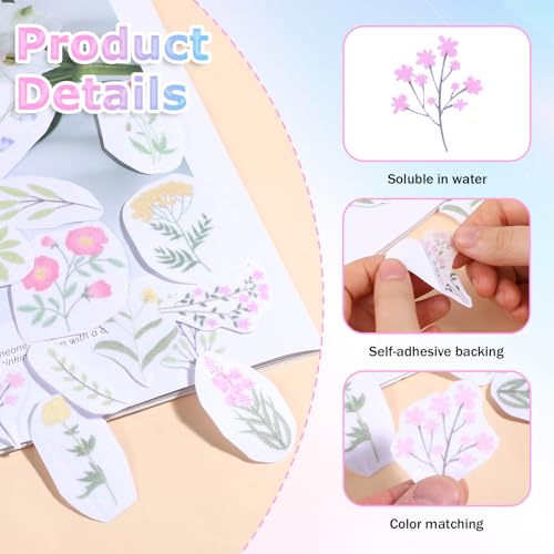 Grevosea 92 Pcs Water Soluble Embroidery Patterns, Stick and Stitch Embroidery Designs Water Soluble Stabilizer with Pre-Printed Flowers and Leaves for Beginner Embroidery Hand Sewing