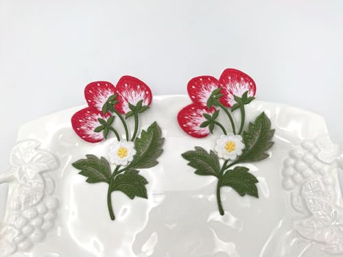 Embroidered Iron on Patches Applique, Strawberry Patches - color: Strawberry