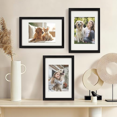 TOFOREVO 8x12 Picture Frames with 6x8 Mat Set of 2, Black - color: Black Wood Grain, size: 8x12