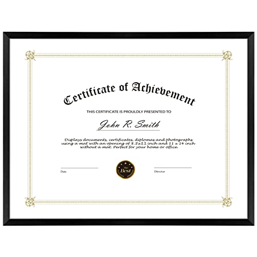 Golden State Art 8.5x11 Black Aluminum Certificate Frame Real Glass Front - color: Black (No Mat)