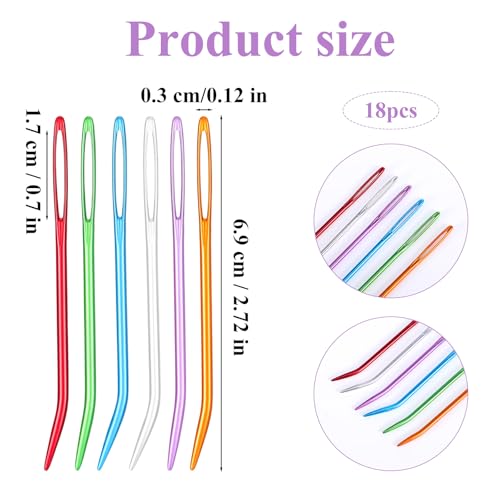 18pcs Yarn Needle, Large Big Eye Weaving Needles Colorful Tapestry Needles Bent Kit, Bent Needles for Crochet, Bent Tapestry Needles for Crochet Projects