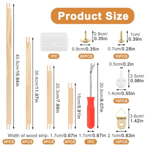16 Pcs Wooden Canvas Stretcher Bars Set, 4 Sizes DIY Frame Kit for Cross Stitch Quilting,6/8/12/16 Inch, Tack Remover Hammer, Sandpaper for Cross Stitch, Quilting, Canvas Art, Needlepoint
