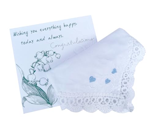 6 Pack of Ladies Embroidery Cotton Handkerchiefs Lace Wedding Hankies - color: A02-heart Card