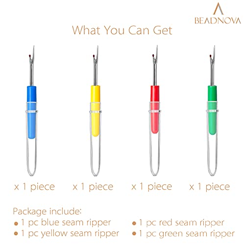 BEADNOVA Seam Ripper 4pcs Stitch Eraser Thread Cutter Small Clothes Tag Remover Seam Rippers for Sewing Crafting Thread Removing (4 Colors) - color: 4pcs