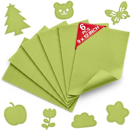 Apple Green Soft Felt Sheets for Crafts, 9" x 12", 1.6mm Thick, 6 Pcs - color: Apple Green