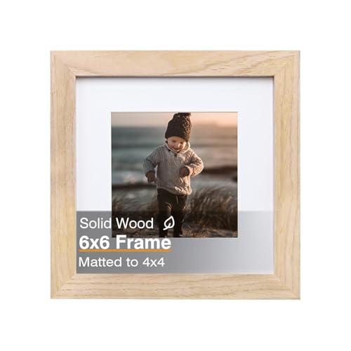KINLINK 6x6 Picture Frame, Natural Square Solid Wood Frame for Pictures 4x4 with Mat or 6x6 without Mat, Wall and Tabletop Display Photo Frame Natural Wood Photo Frame 1 Pack - color: Natural, size: 6x6