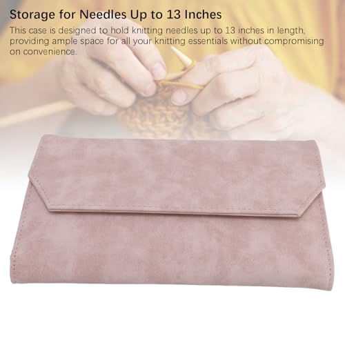 Tyenaza Knitting Needle Storage Bag, PU 13in Knitting Needle Case Organizer for Home Travel Cafe (Light Rosy)