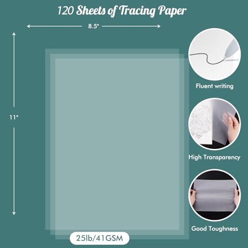 120 Sheets 8.5”x 11” Tracing Paper, Loose Translucent Trace Drawing Paper - size: 8.5" x 11", 120 sheets, style: loose tracing drawing paper