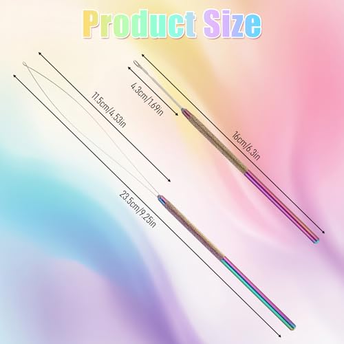 2 Pcs Extension Bead Loop Tool, Stainless Steel Loop Needle Pulling Hook, Needle Threader for Hair, Threader Wire Beads Closer, Micro Links Kit for Feather Extensions, Hairs Pulling Hooks