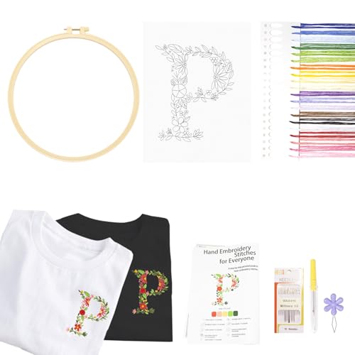 Topapfo Alphabet Letter P Stick and Stitch Embroidery Kit for Clothes, Beginners Embroidery Pattern Stabilizers Water Soluble for Clothing Jeans T-Shirts Tote Bags - color: P