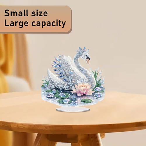 POETRYDRAW Diamond Art Ornament Desktop Kit Swan, Stand Up Diamonds Painting Ornament for Adults, 5D DIY Special Diamond Gem Craft Tabletop Placement Board Kit - color: Swan