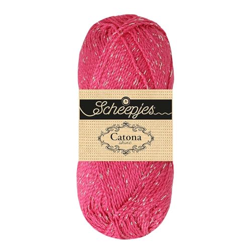 Scheepjes Catona Shine Metallic Cotton Yarn, 50g - 114-S Shocking Pink - color: 114-S Shocking Pink - Silver