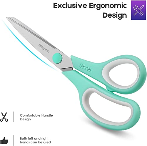 iBayam 24-Pack 8" Heavy Duty Scissors in Bulk, Ultra-Sharp, Comfort Grip - color: Mint, Grey, Purple, size: 24-Pack