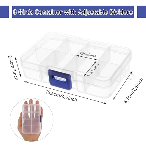 12 Pack 8 Grids Small Plastic Divider Organizer Box, Clear Bead Storage Container with Removable Dividers, Grid Compartment for Small Parts, Screw and Craft, 4.1"x 2.6"x 0.9"