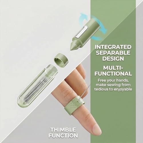 5-in-1 Automatic Needle Threader Kit, Hand Sewing Tool with Seam Ripper, Magnetic Needle Minder, Thimble & 8 Large-Eye Needles – Portable Sewing Supplies for Embroidery, Cross Stitch, Repairs, Travel - color: green