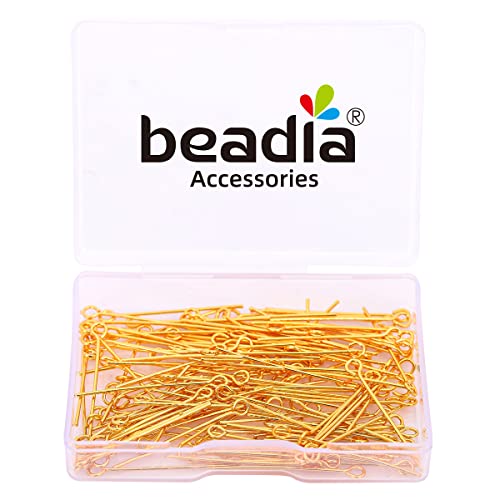 BEADIA 18K Gold Plated Open Eye Pins Non Tarnish 30mm 150pcs for Jewelry Making Findings - color: Open Eye Pins Gold, size: 30x0.7mm