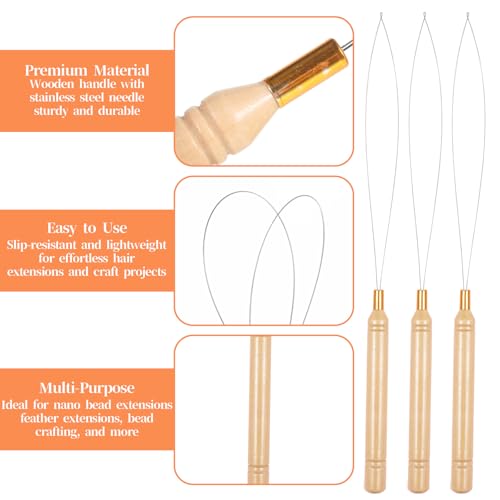 10 PCS Hair Extension Loop Tool, Reusable Bead Threader for Hair, Extension Bead Loop Tool for Feather Extensions