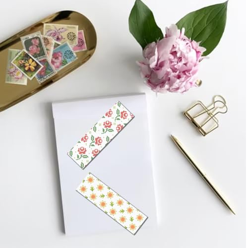 FREEBLOSS 6 Set Cross Stitch Bookmark Kits 11CT 8"x2.4" Flower and Leaves - style: Simple flower branches