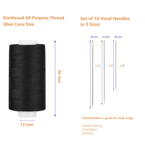 All Purpose Thread Polyester 3 White 3 Black, 400 Yards Each with 16 Needles for Hand Sewing, and Thread for Quilting Piecing Sewing Machines - color: 3 Black 3 White