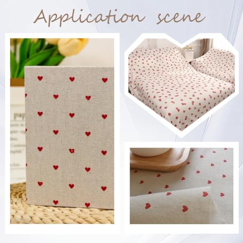 1.09 Yards 37 Inch Red Heart Linen Fabric Washable Mini Love Hearts Flaxen Upholstery Linens Quilting Cloth Fabrics for Sewing Making Clothing Tablecloth Bag Cushion DIY Craft Supply - size: 1580MM, style: Heart