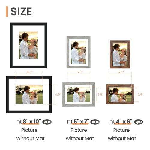upsimples Picture Frames set of 19, Including 8x10, 5x7, 4x6 Rustic Frame - color: Black Gray Brown