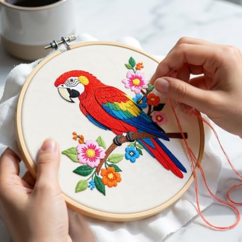 Nuberlic Parrot Embroidery Kit for Beginners, Animal Cross Stitch Kit - color: Parrot