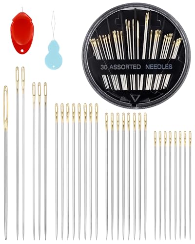 FIVEIZERO 30-Count Steel Needles for Hand Sewing, 6 Sizes Large Eye Embroidery and Hand Quilting Needles Kit with Threaders for Art & Craft Projects - color: Black