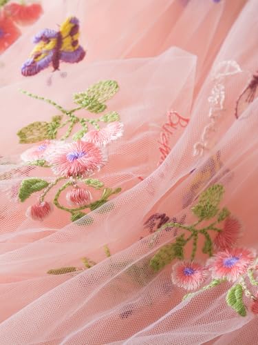 Elegant White Lace Fabric Tulle Fabric by Yard Colorful Floral Embroidery, 35x51in - Soft Tulle for DIY Dresses & Wedding Gowns, Hand Wash Only (Pink, 5 Yards (175 x 51 in)) - color: Pink, size: 5 yards (175 x 51 in)