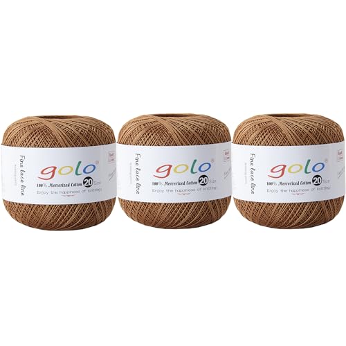 golo 3 Balls Crochet Thread Size 20 Embroidery Thread Crochet Yarn for Hand 143 - color: 000-8-143Hazelnut