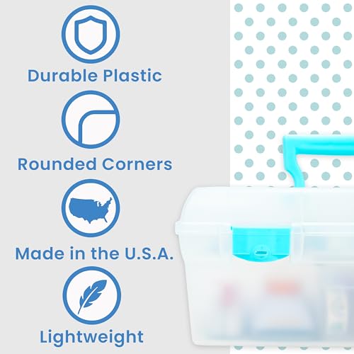 ArtBin Essentials Lift-Out Tray Craft Box with Handle, Clear/Aqua - color: Aqua Mist Latches, size: 13 x 6 x 5.625 inches