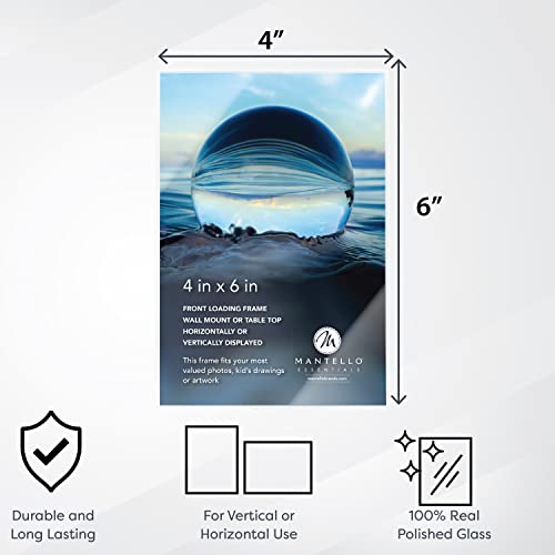MANTELLO ESSENTIALS 4x6 Picture Frame Set - Frames for Photos, Artwork, and Postcards - 6 Pack of Picture Frames with Front-Loading Glass, Vertical/Horizontal Display Options for Wall or Tabletop - color: Clear, size: 4x6 - 6 Pack