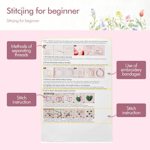 Embroidery Kit, 4 Pack Embroidery Kit for Beginners with Flower Pattern - color: KIT 02
