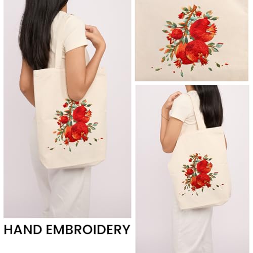 CREAWONDER Canvas Tote Bag Embroidery Kit with Pattern for Beginners, Arts and DIY Embroidery Crafts Kits for Adults, Include Instructions, Embroidery Hoops, Color Threads and Tool - color: CR002 shiliuranran white