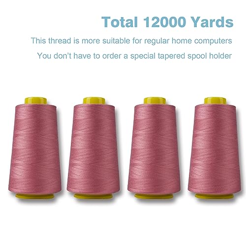 Rubber Red Serger Thread, All-Purpose Thread for Sewing, Polyester, 4 Cones of 3000 Yards Each Spool for Sewing Machine - color: 4 Rubber Red