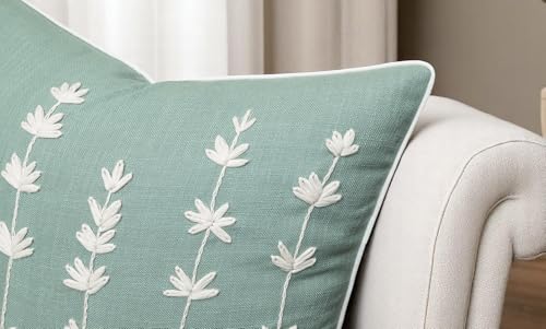 VAGMINE Embroidered Wildflower 18x18 Throw Pillow Cover, Light Teal - color: Light Teal-daisy, size: 18" x 18" (Pack of 1)