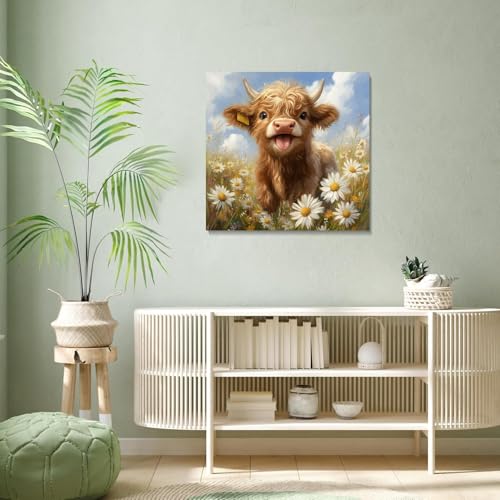 Stamped Cross Stitch Kits for Beginners Adults-Highland Cow,14x14in - color: cross stitch-Cow