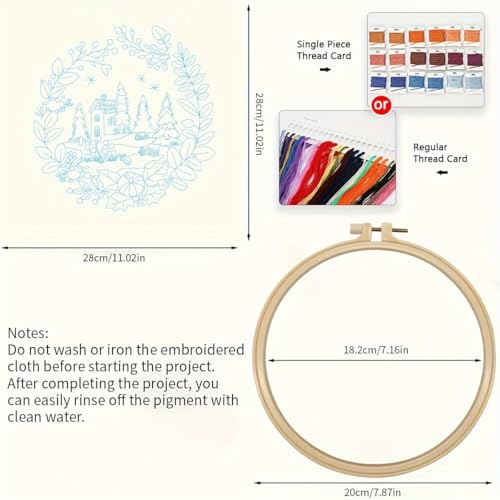 Embroidery Kit for Beginners, Boho Nature Landscape Pre-Stamped Pattern Kits for Adults with Hoop, Easy to Follow Color Thread Needlework