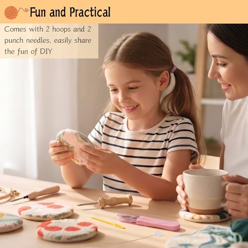 Mooncci Punch Needle Coaster Kit, 6pcs Flower Pattern Needle Punch Kits with Tools and Instructions for Adults Beginners, Great Festival Gift and Decoration Ideas - color: Flower Coster