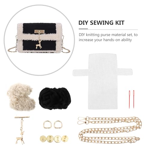 DOITOOL DIY Cross Stitch Purse Kit Handmade Woven Bag Material Set with Deer Pendant Purse DIY Sewing Kit for Crochet and Knitting 7.28 X 4.13 X 1.77 in for Phones and Cosmetics - color: Black